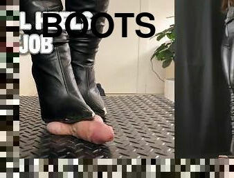 Metal Heels Bootjob, Full Leather Mistress - Ball Stomp, Bootjob, Shoejob, Ballbusting, CBT, Trample