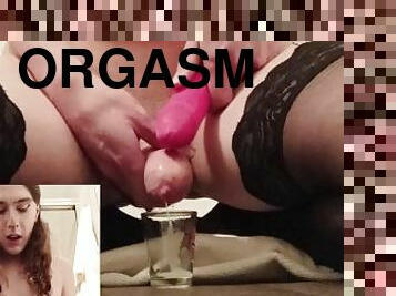 masturbation, orgasm, shemale, kvinnligt-sprut, amatör, sprut, söt, ensam, brunett