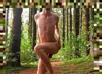 Very Wild skinny femboy shows off his very thin body inside a beautiful forest nature and has fun