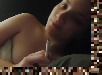 Laying next to your girlfriend as she smokes her morning cigarette POV