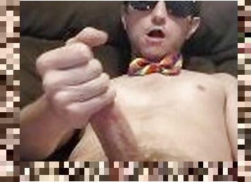 Getting naked and jerking off in sunglasses and bowtie