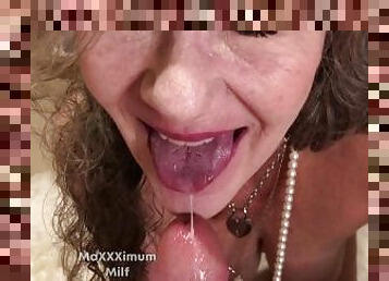 Hot Granny Can Suck! POV BJ Throatpie Show Swallow! Full on OF!