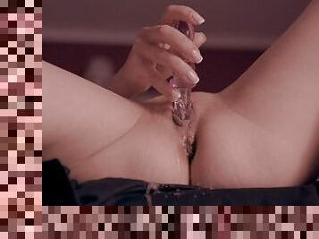 Purple Velvet Squirt! Hottest Milf Plays With Her Glass Dildo!