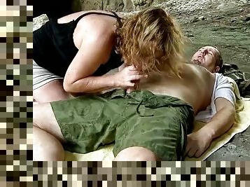 Old mature lost bet and seduced stranger to fuck on nude beach