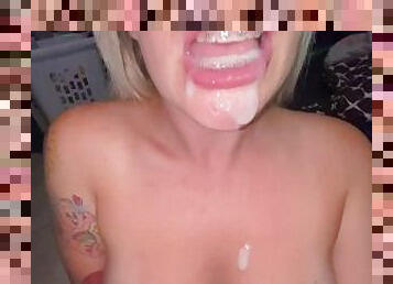 White Girl Gives The Best Blow Job Huge Cum Load In Her Mouth