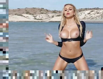 cul, gros-nichons, en-plein-air, pornstar, plage, décapage, blonde