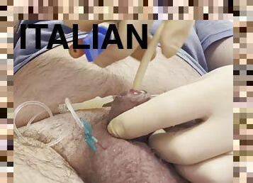 Inserting a big catheter into a small cock with big balls