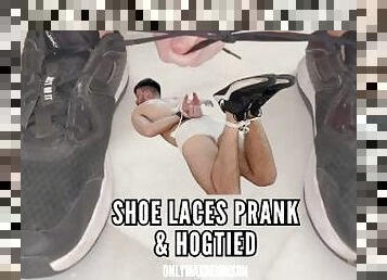 Shoe lace prank & hogtied