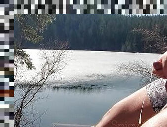 Her warm hands stroked my cock at the ICY lake seconds before a hiker passed - Our Spicy Adventures