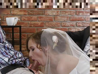 Bride rides father-in-law's dick and swallows in the end