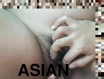 asiatisk, store-pupper, hårete, orgasme, babes, leke, massasje, creampie, fingret, cum