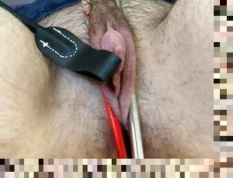 FTM self pussy torture ~ Whipping GIANT clit ~ Riding Crop ~ Pinwheel
