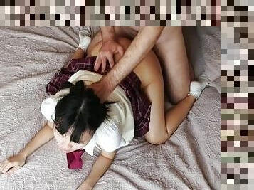 Cute asian takes a big white cock doggy style - I Like Homework, Baebi Hel