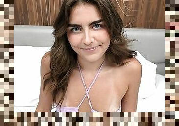 Watch this cute 18 yr old amateur with tan lines makes her first amateur porn