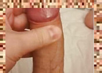 The guy masturbates until his cum comes out in his hand