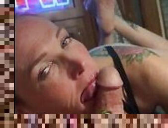 Tall MILF giving blowjob in the pose