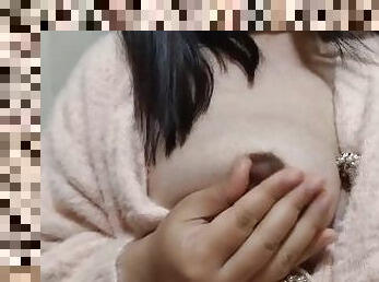 Japanese women's nipple masturbation and self-licking.