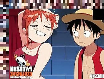 Nami tries to take Luffy's treasure and ends up getting fucked and filled with semen uncensored hent