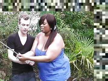 White guy bangs ebony fatty from behind