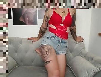 tetas-grandes, adolescente, alemán, pelirroja, tetas, a-solas, tatuaje, calientapollas