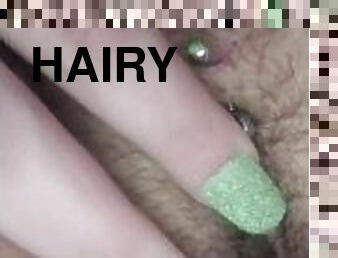 Glittery Green Nails Can't Resist Exploring a Pretty Pierced Pussy