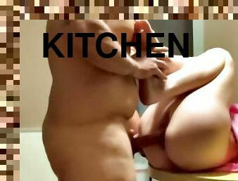 Kitchen counter cum on pussy