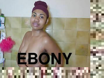 bañando, negra-ebony, bonita, ducha, a-solas, morena