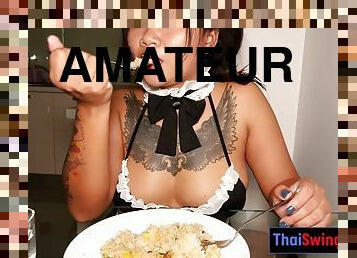 asiatisk, storatuttar, hembiträde, amatör, avsugning, hardcore, par, bbw, pov, thailändsk