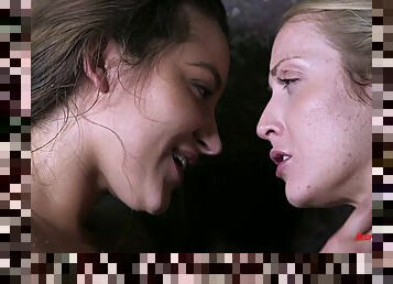 Lesbian best friends fuck in the shower and in the bed